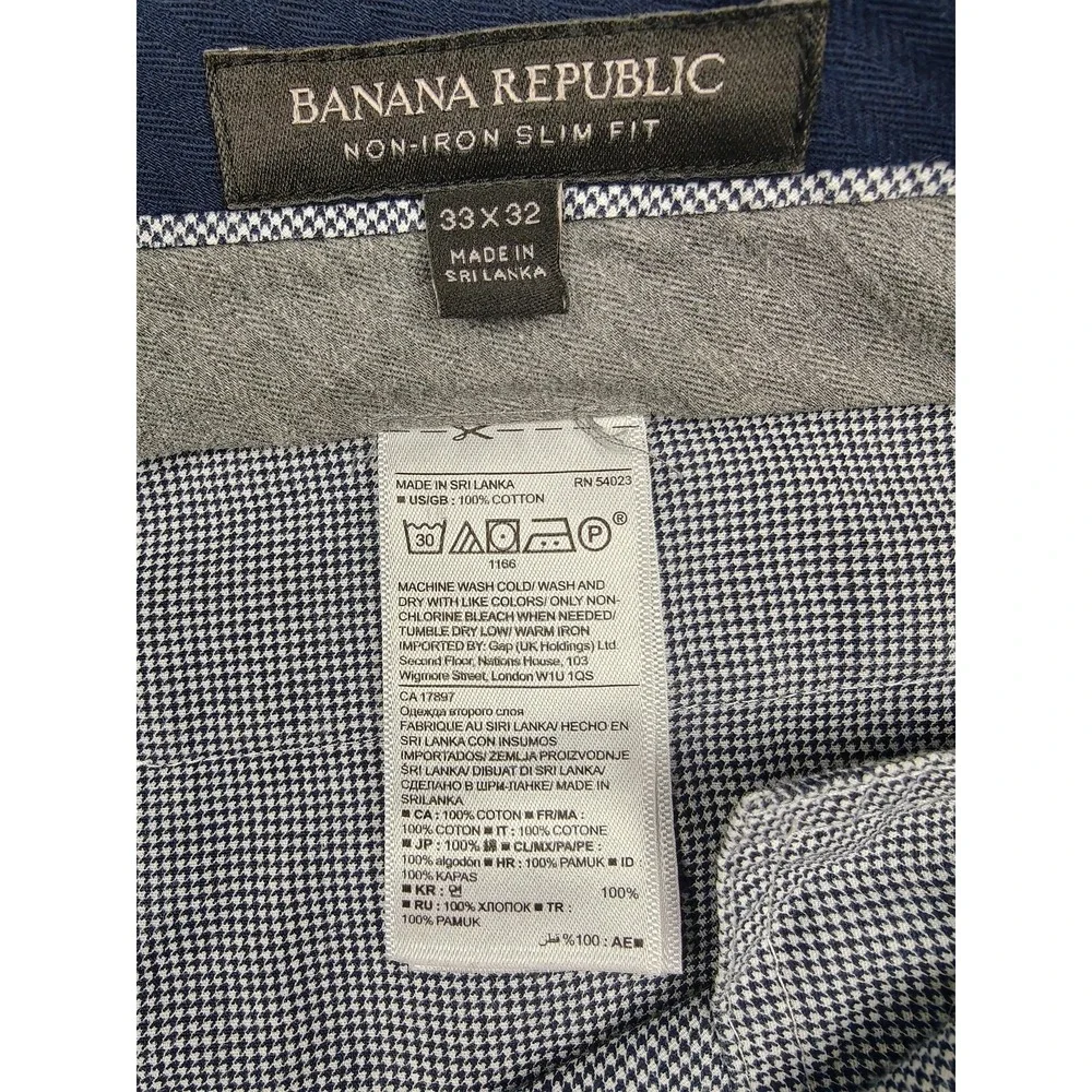 Banana Republic Pants Mens‎ 33x32 Blue Non-Iron Slim Fit Cotton Dress Check